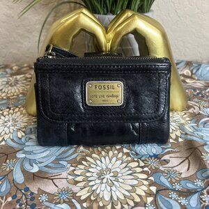 FOSSIL LONG LIVE VINTAGE BLACK DISTRESSED LEATHER WALLET Tri-fold